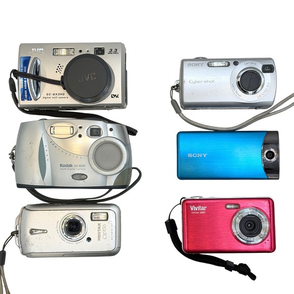 Sony Other - Digital Camera Lot Sony Cyber-shot Kodak Pentax JVC Vivitar 6 Camera Bundle